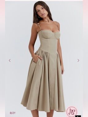 house of cb samara Corset Midi Dress taupe XS
